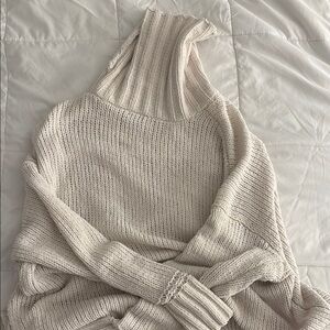 Aerie Cream Cowl Neck Sweater with Ribbed Knit